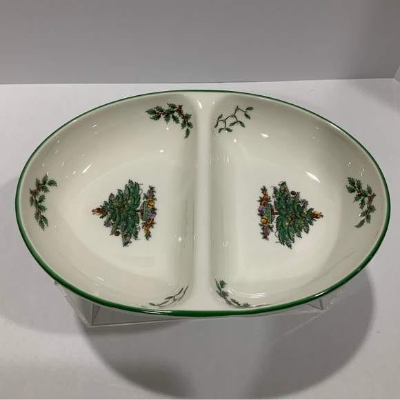 Vintage - Spode Porcelain Christmas Tree Oval Divided Serving Dish, England - Picture 4 of 12